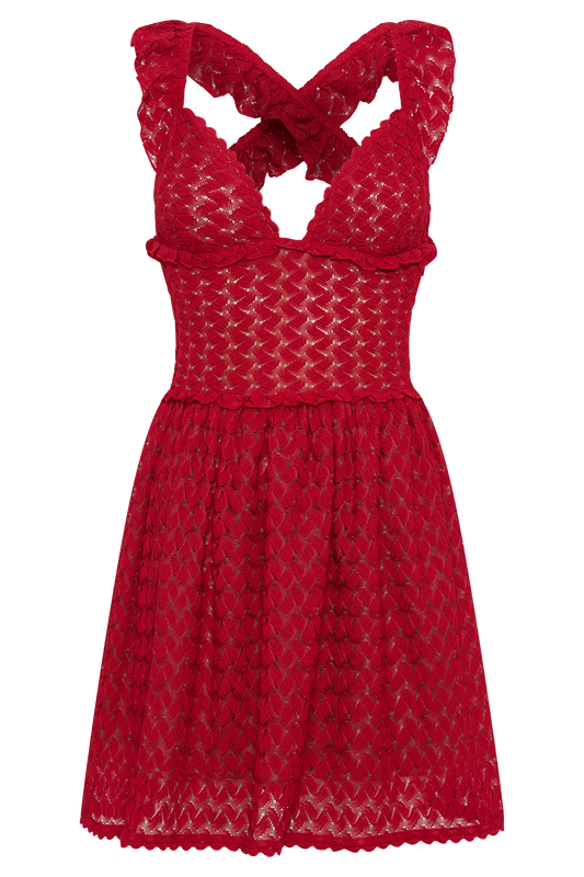 Ezra Lace Mini Dress - Deep Red