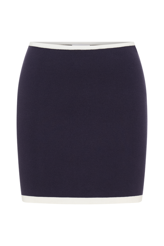 Becky Contrast Knit Mini Skirt - Navy & Ivory