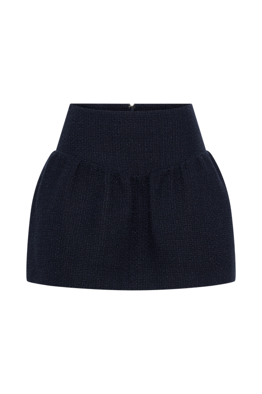 Cyrus Gathered Boucle Mini Skirt - Navy