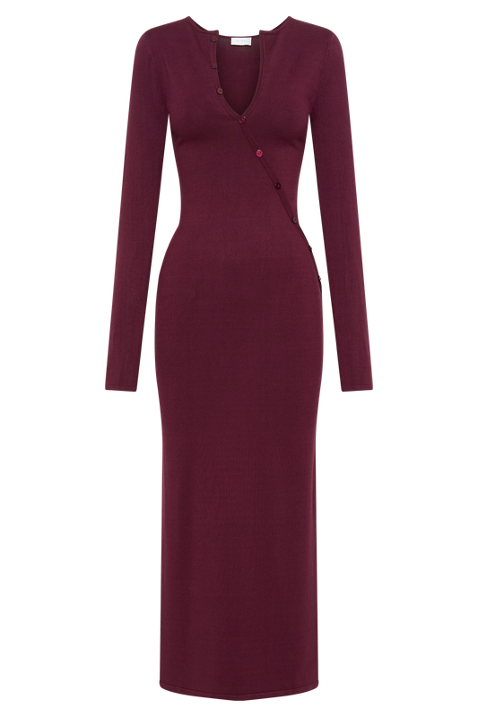 Maria Long Sleeve Buttoned Knit Maxi Dress - Plum