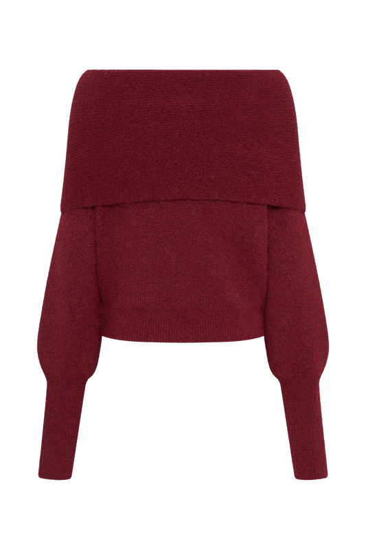 Charlotte Off Shoulder Knit Long Sleeve Top - Merlot