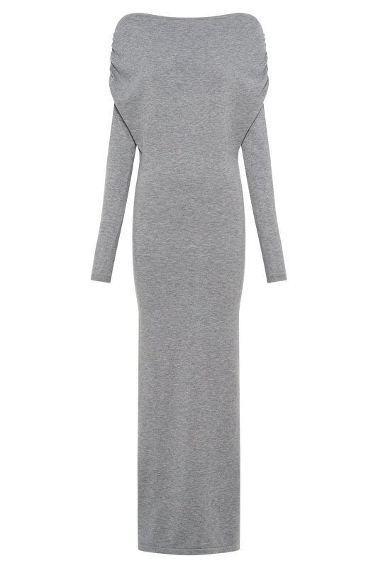 Jessie Cowl Neck Knit Midi Dress - Charcoal Marle