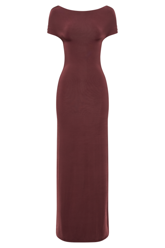 Imogen Off Shoulder Slinky Maxi Dress - Mahogany