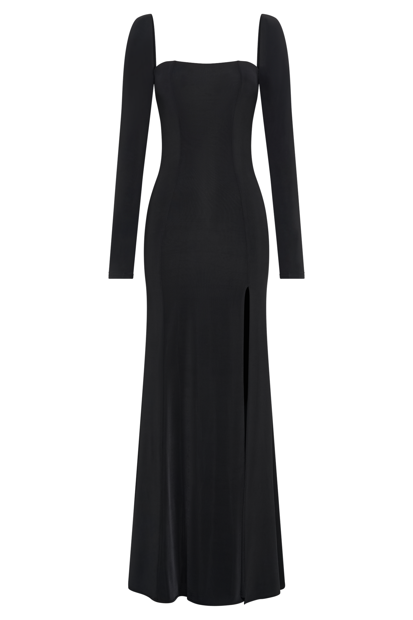 Desirie Slinky Long Sleeve Maxi Dress With Split - Black