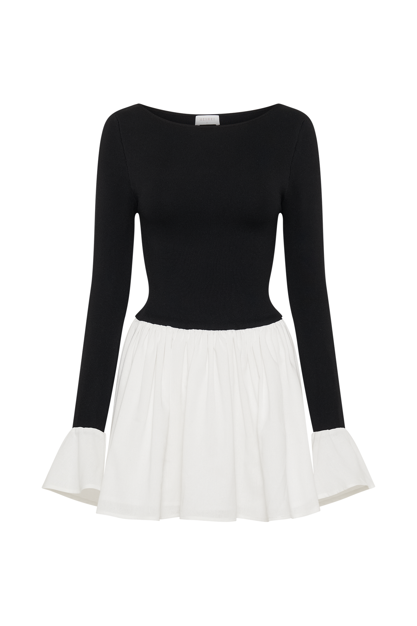 Sansa Knit And Linen Mini Dress - Black & White