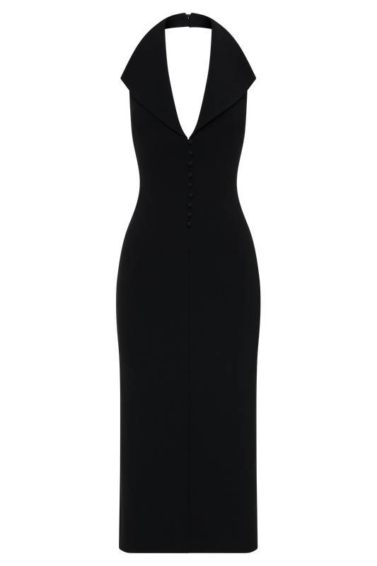 Annita Crepe Halter Midi Dress - Black