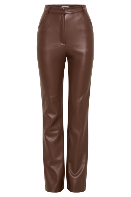 Tyra Straight Leg Faux Leather Pants - Chocolate