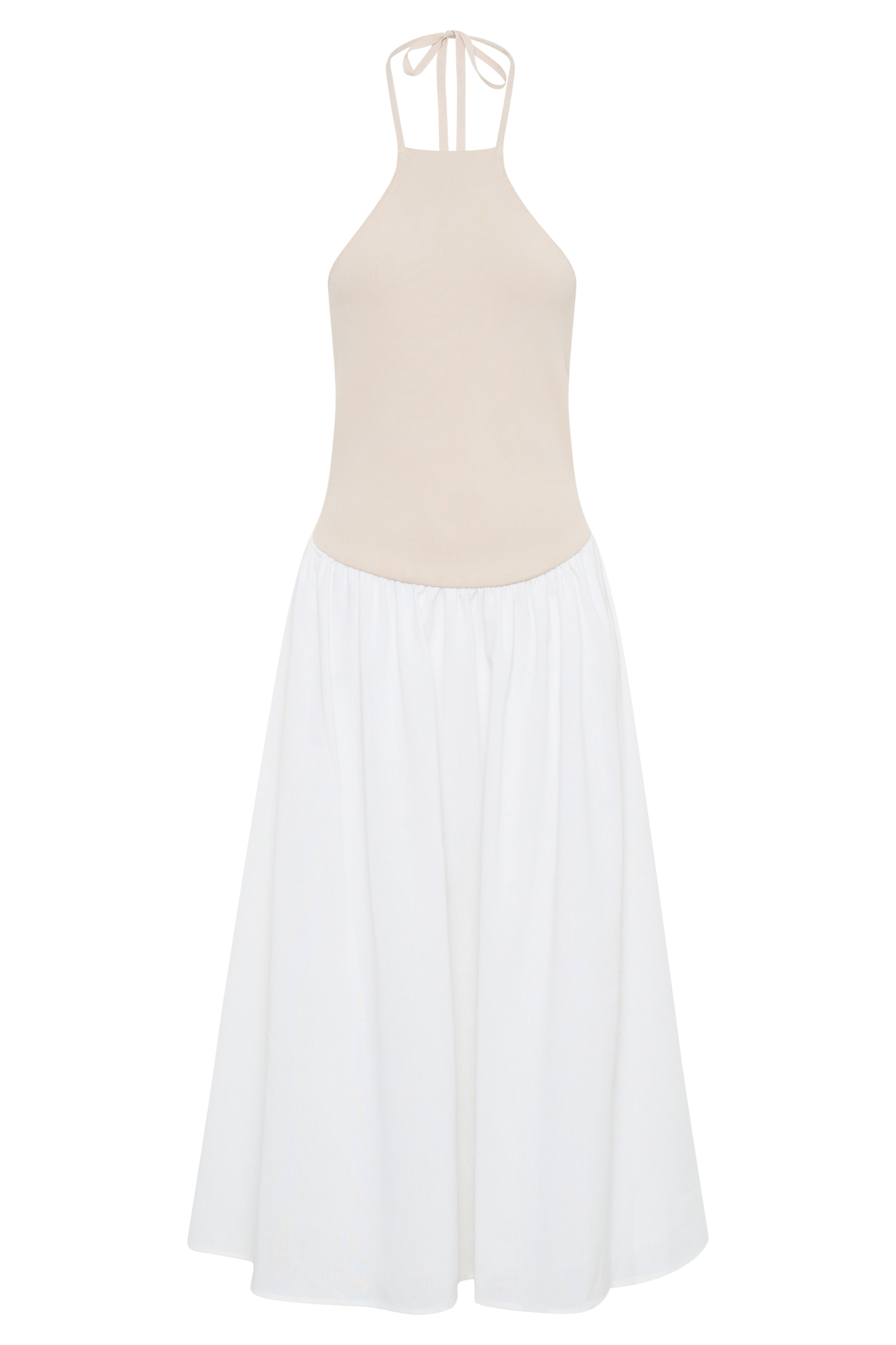 Katie Knit And Linen Midi Dress - Natural/White