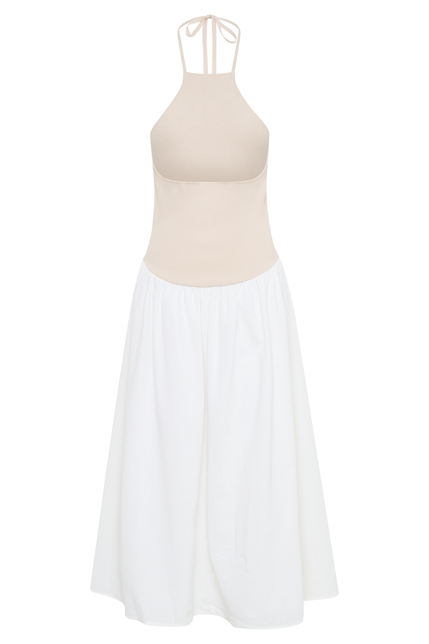 Katie Knit And Linen Midi Dress - Natural/White