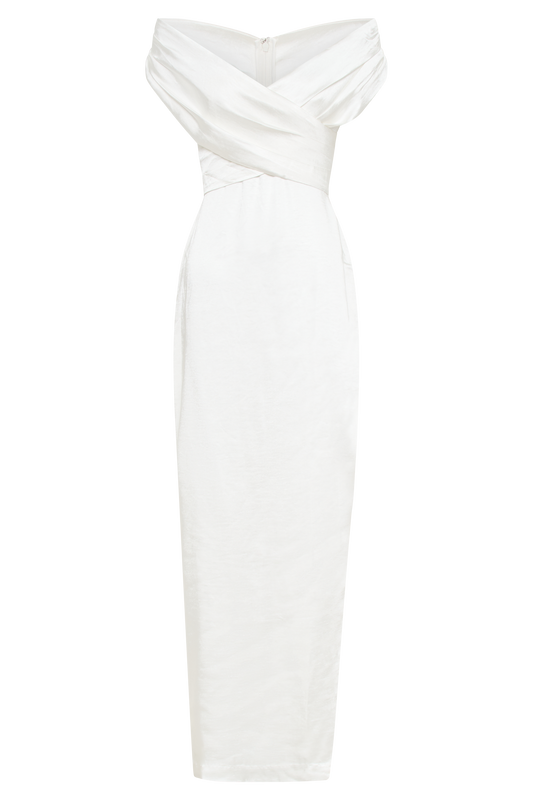 Harley Off Shoulder Satin Maxi Dress - Ivory