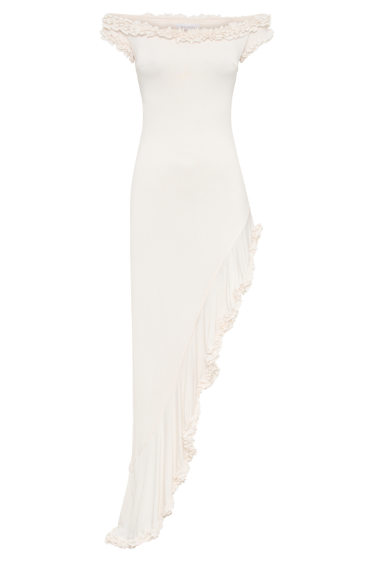 Arielle Off Shoulder Ruffle Midi Dress - Ivory