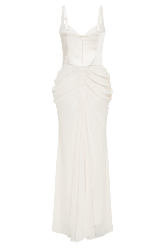 Leila Satin Corset Maxi Dress - Ivory