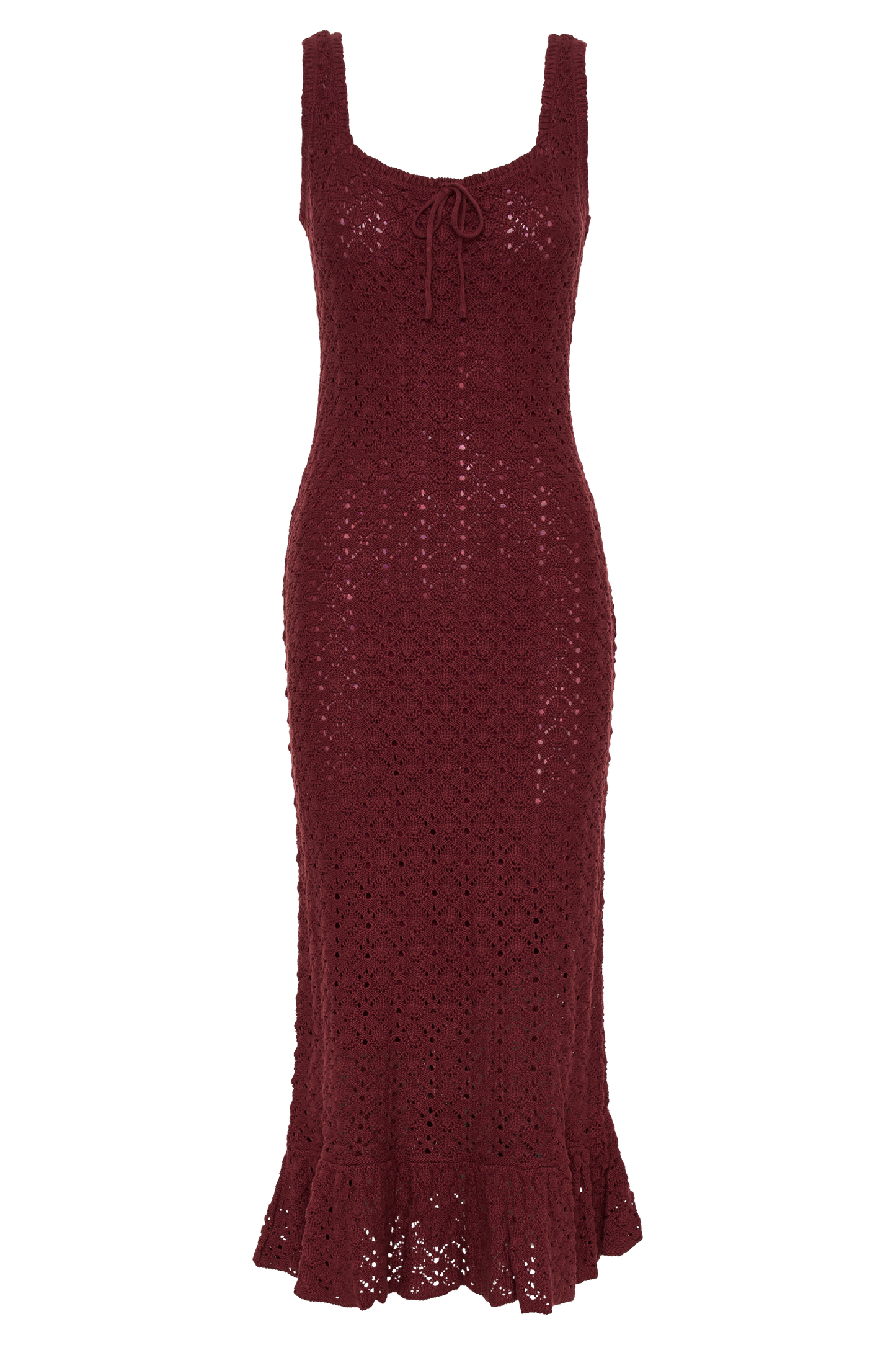 Sylvie Frill Knit Midi Dresses - Wine