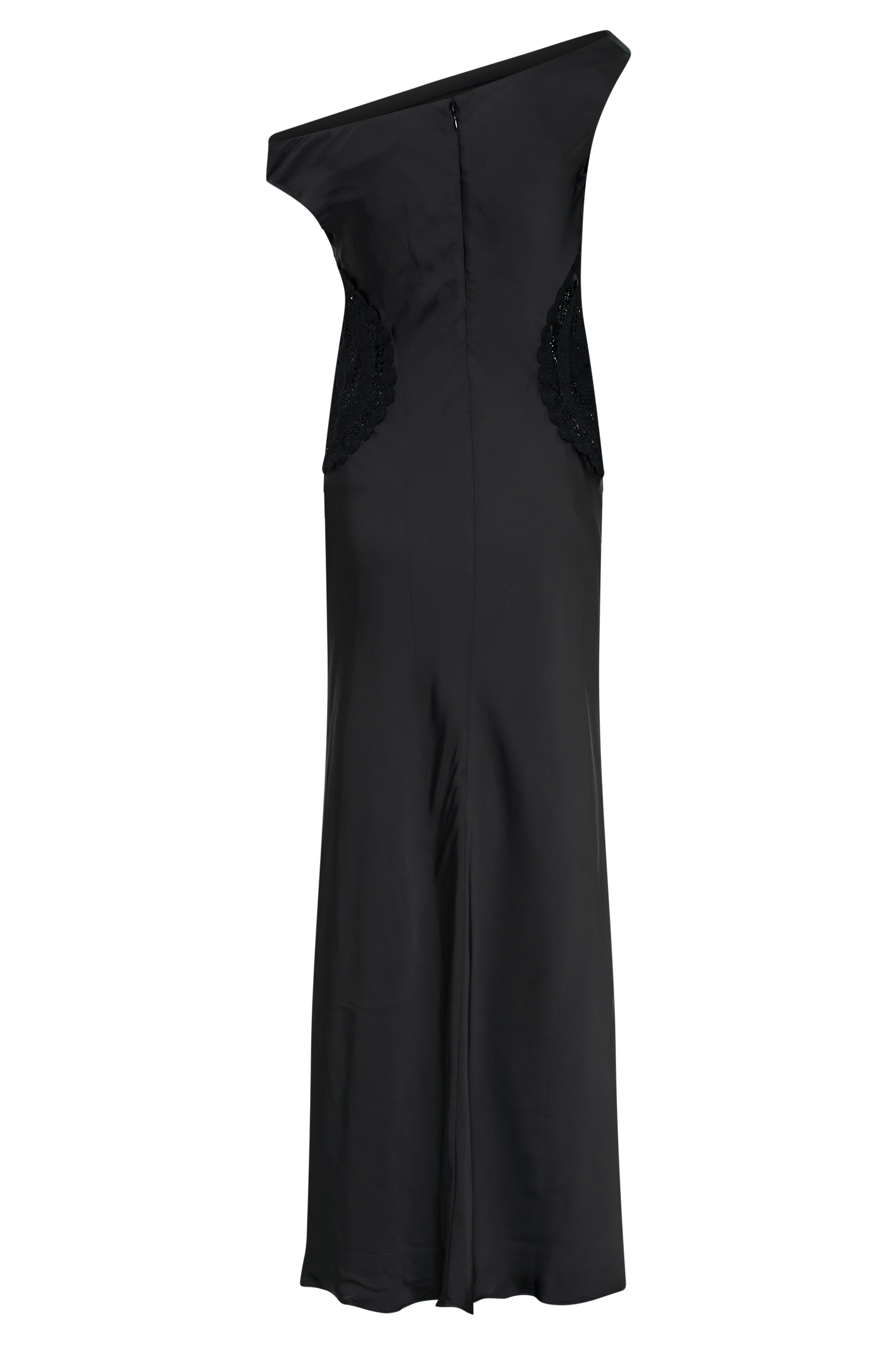 Kristina Satin Maxi Dress With Crochet - Black