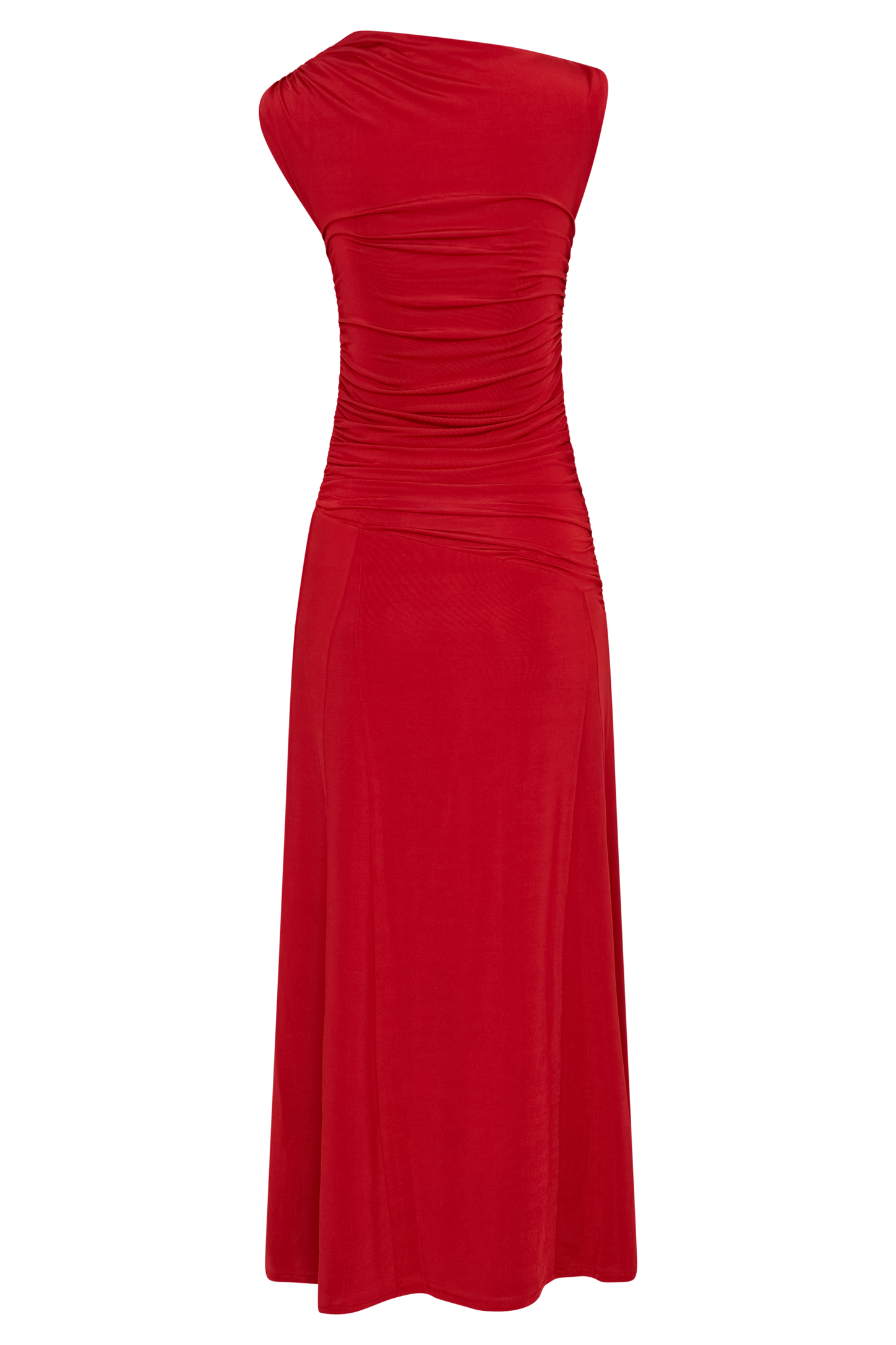 Navanna Asymmetric Slinky Midi Dress - Red