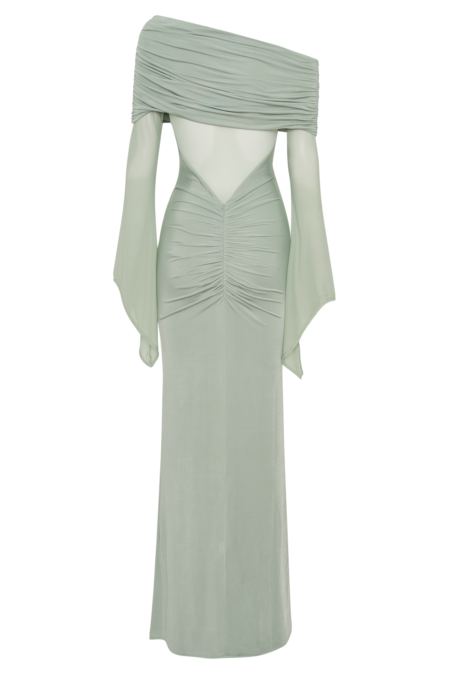 Kaitlin One Shoulder Slinky And Mesh Maxi Dress - Basil