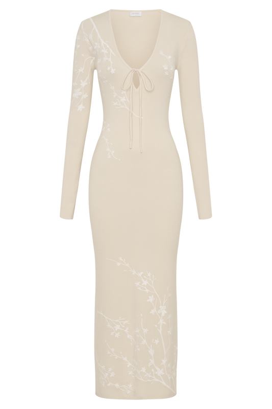 Mckenna Embroidered Knit Midi Dress - Cream And Ivory