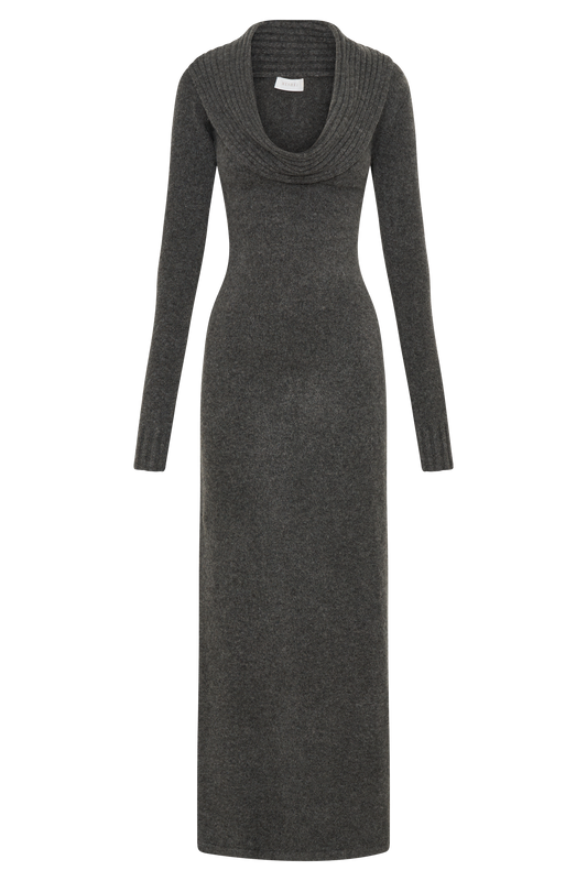 Alessandra Reversible Knit Maxi Dress - Charcoal Marle