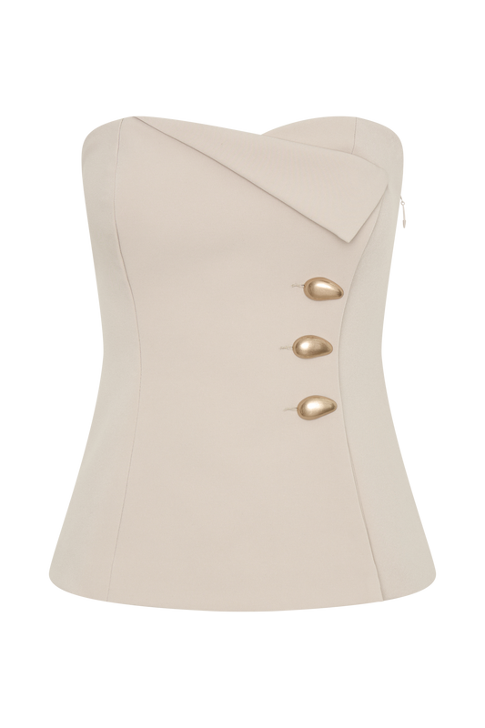 Lindie Strapless Suiting Top - Sand