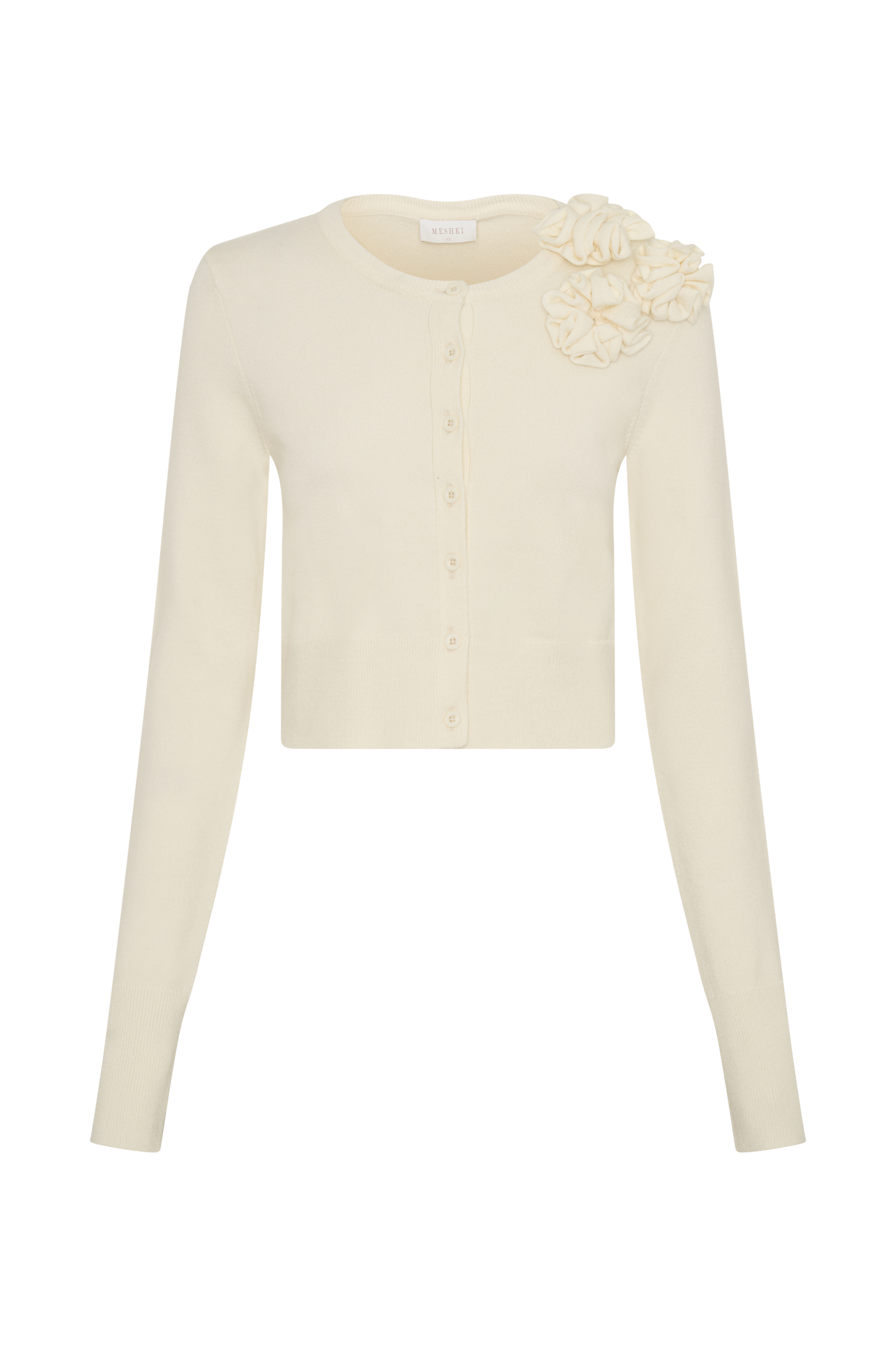 Gianna Knit Cardigan With Flowers - Cream