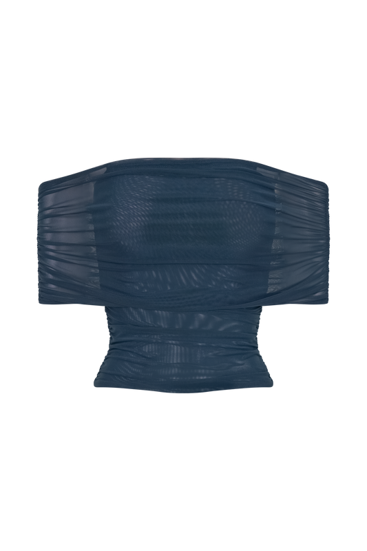 Arna Off Shoulder Mesh Crop Top - Midnight Blue