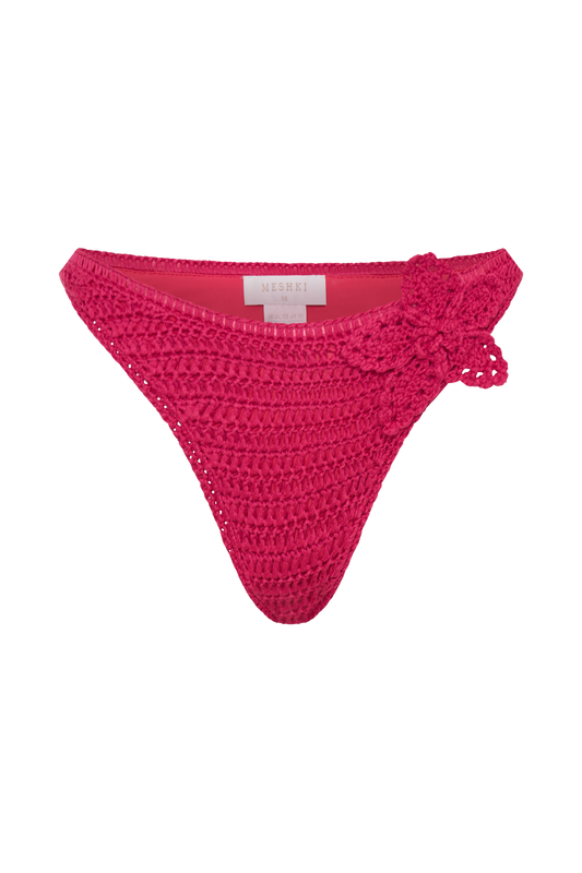 Skye Floral Crochet Tie Up Bikini Bottom - Pink Cherry