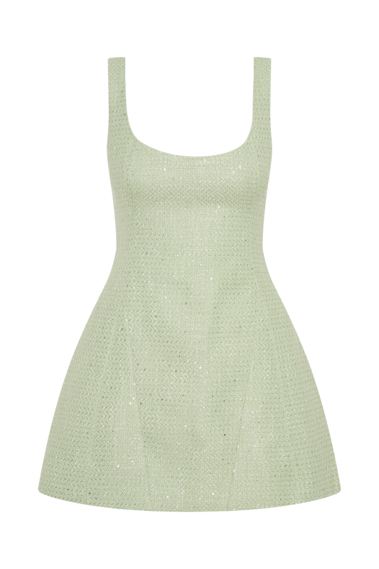 Beth Tweed Mini Dress - Pastel Green