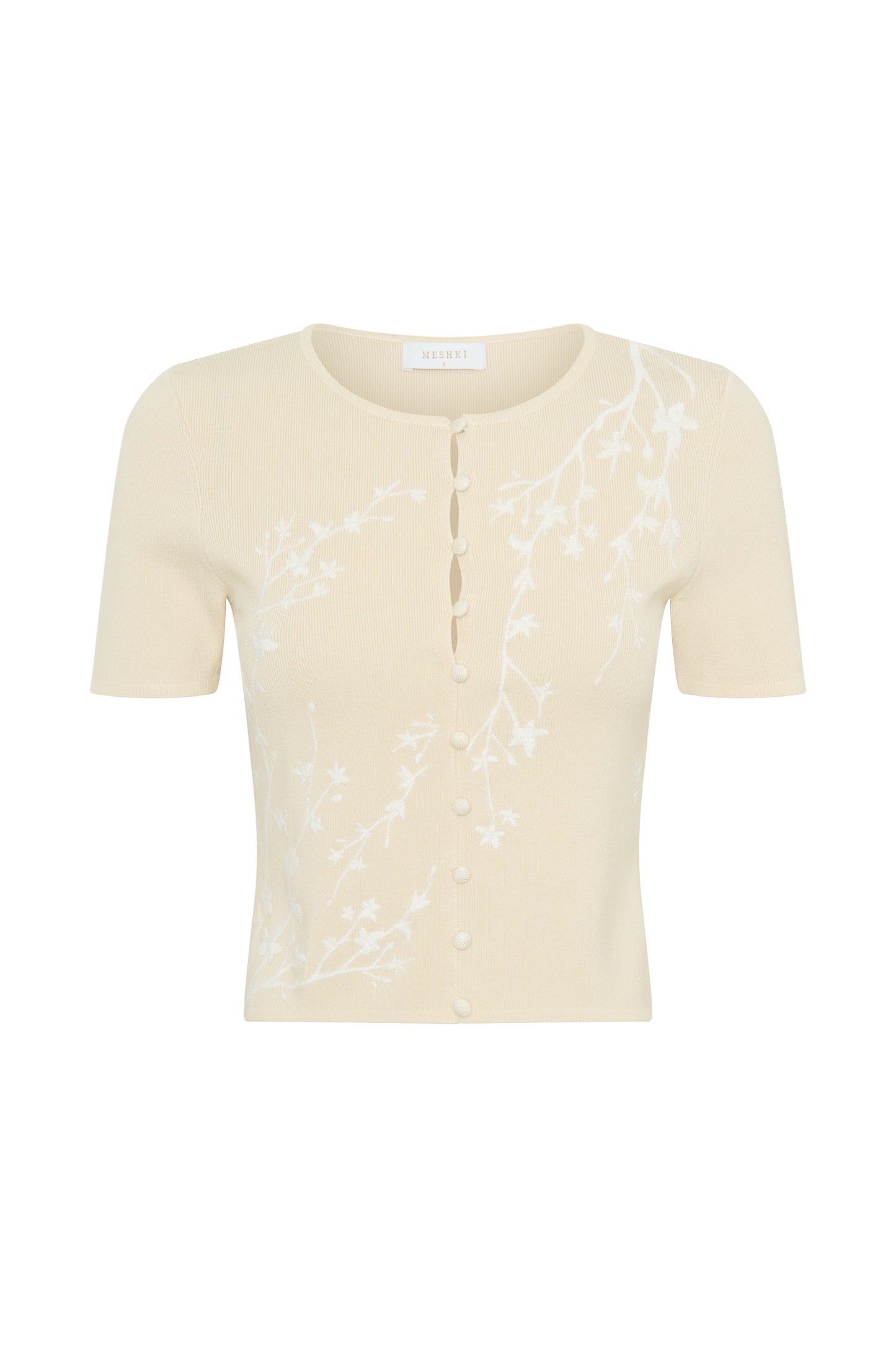 Monroe Embroidered Knit Top - Cream And Ivory