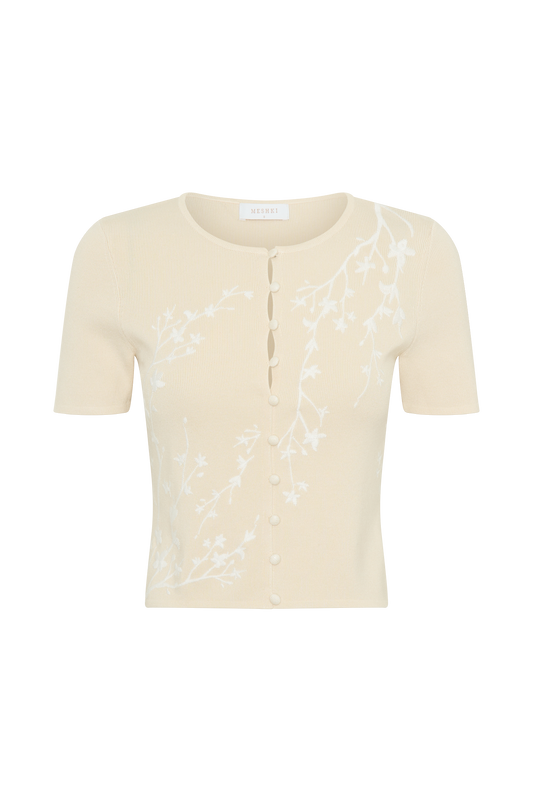 Monroe Embroidered Knit Top - Cream And Ivory