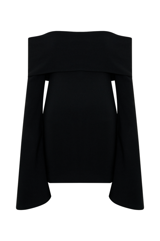 Dominique Off Shoulder Long Sleeve Mini Dress - Black