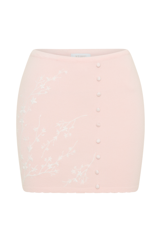 Monroe Embroidered Knit Mini Skirt - Baby Pink And Ivory