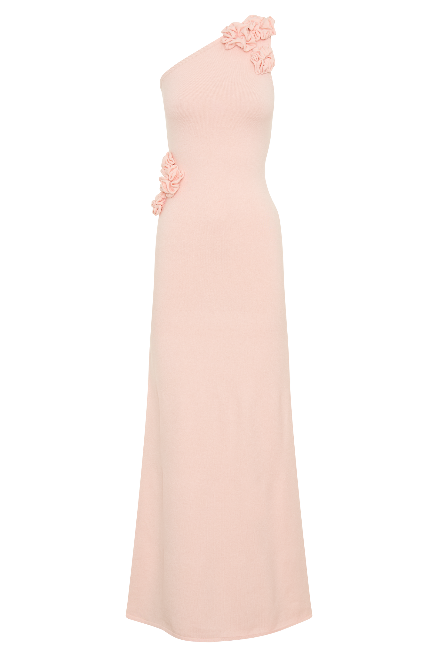 Paloma One Shoulder Knit Maxi Dress With Flowers - Baby Pink