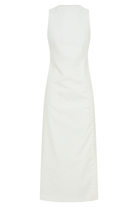 Bronte Linen Button Midi Dress - White