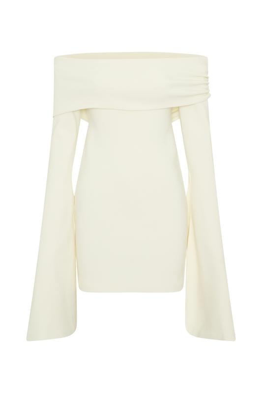 Dominique Off Shoulder Long Sleeve Mini Dress - Ivory