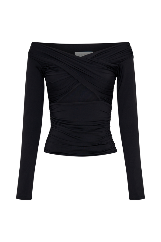 Jaden Off Shoulder Recycled Nylon Top - Black