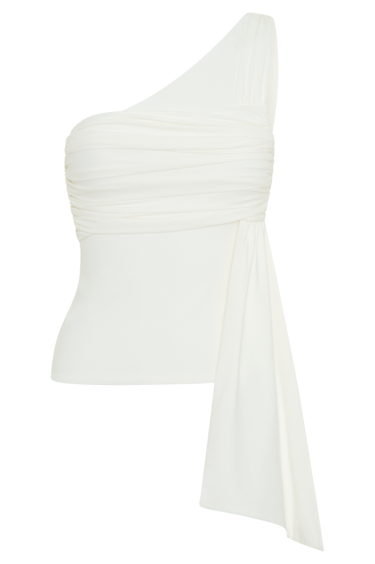 Sera One Shoulder Recycled Nylon Top With Drape - Ivory