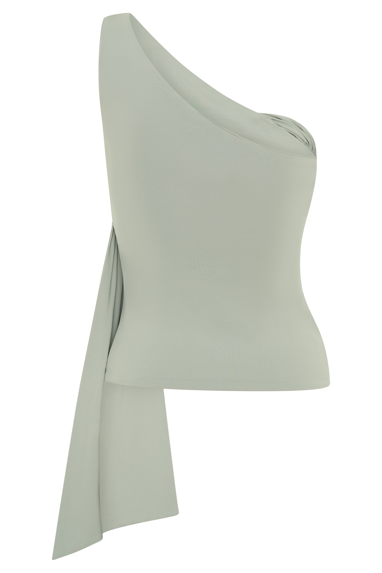 Sera One Shoulder Recycled Nylon Top With Drape - Basil