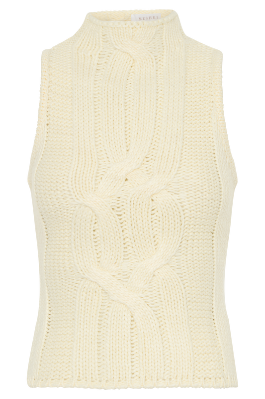 Roberta High Neck Cable Knit Top - Ivory