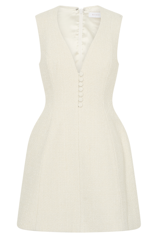 Danna Boucle Mini Dress With Pleats - White