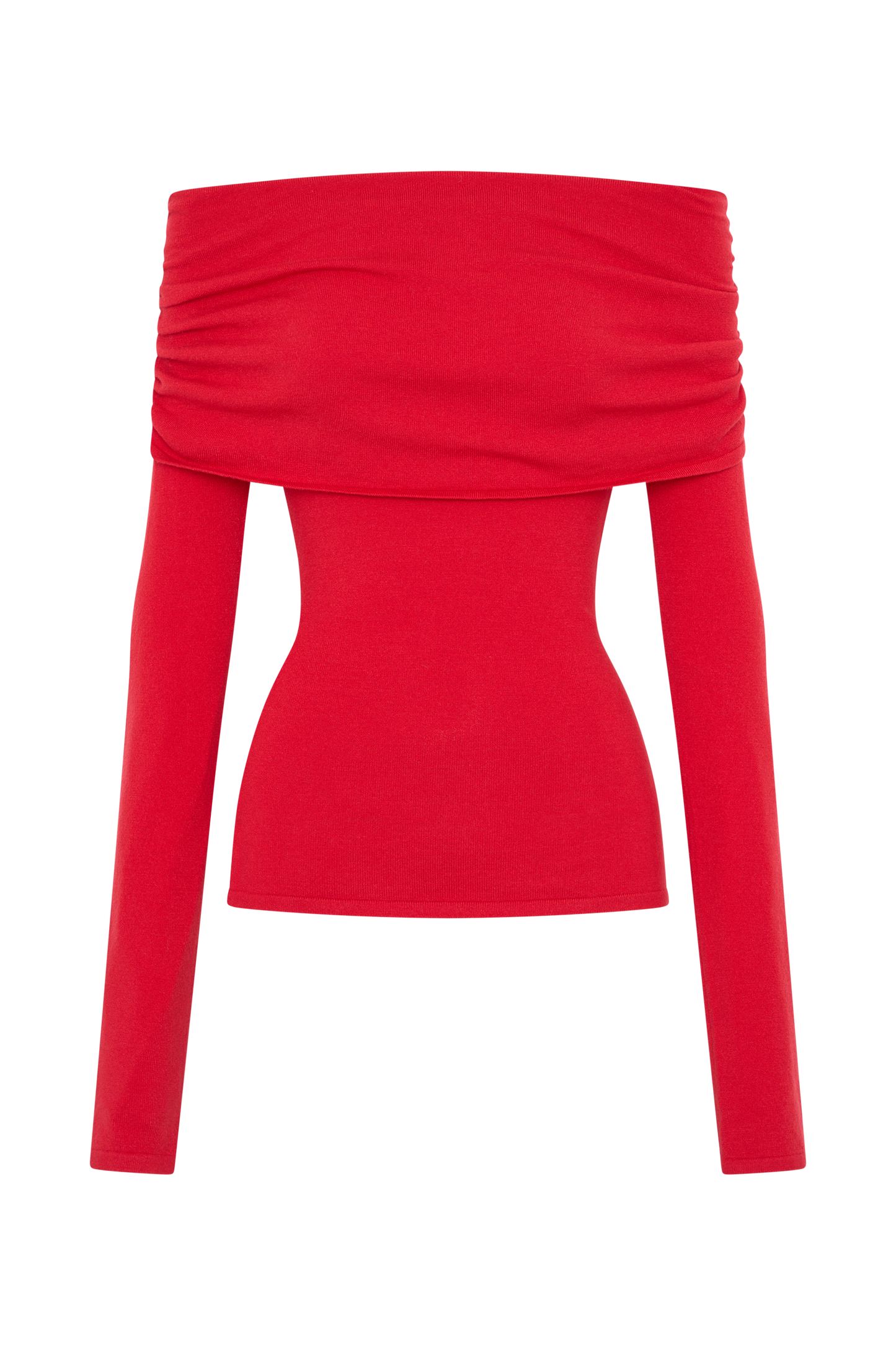 Polly Off Shoulder Long Sleeve Knit Top - Red