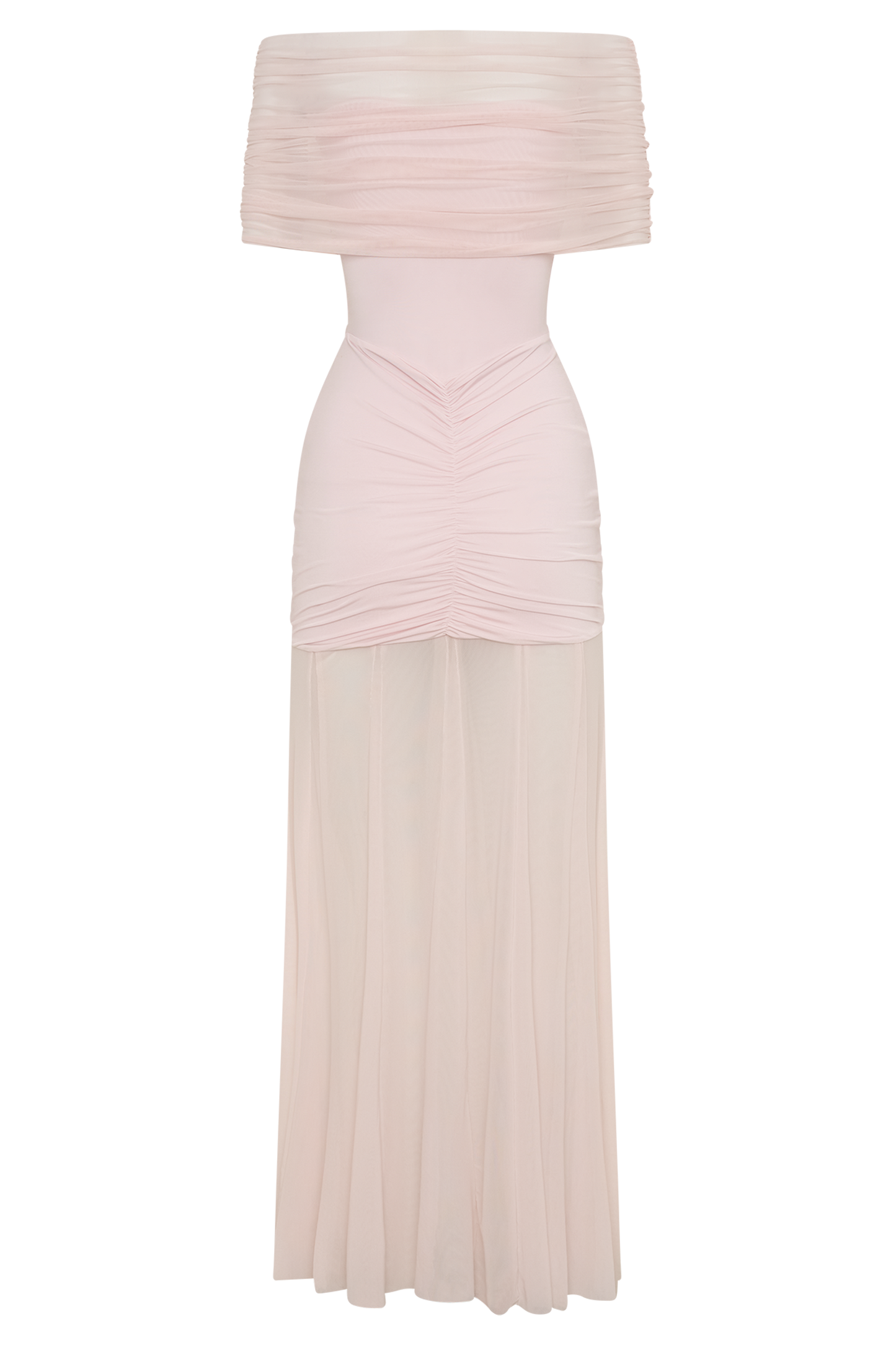 Caspian Slinky And Mesh Off Shoulder Maxi Dress - Pale Pink