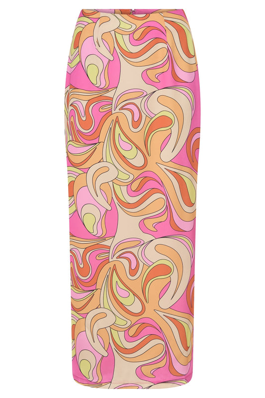 Frankie Two Tone Satin Maxi Skirt - Psychedelic Print