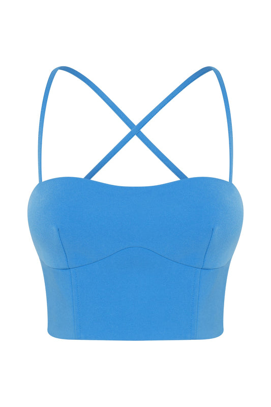 Bahar Seam Line Crop Top - Azure Blue