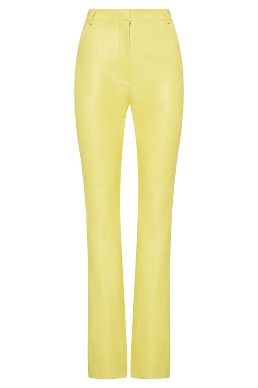 Tyra Straight Leg Faux Leather Pants - Lemon