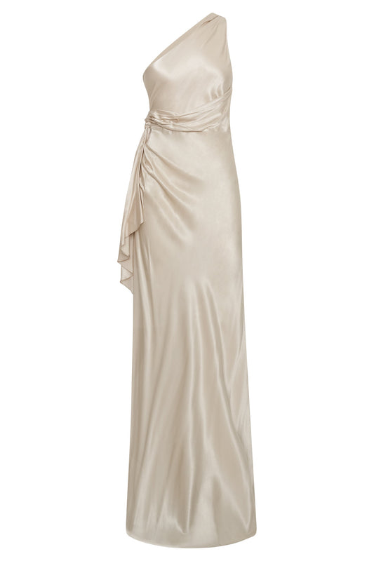 Calliope One Shoulder Maxi Dress - Champagne