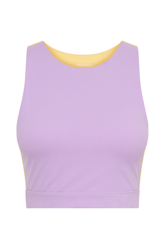 Lori Two Tone Racer Crop Top - Lilac/Yellow