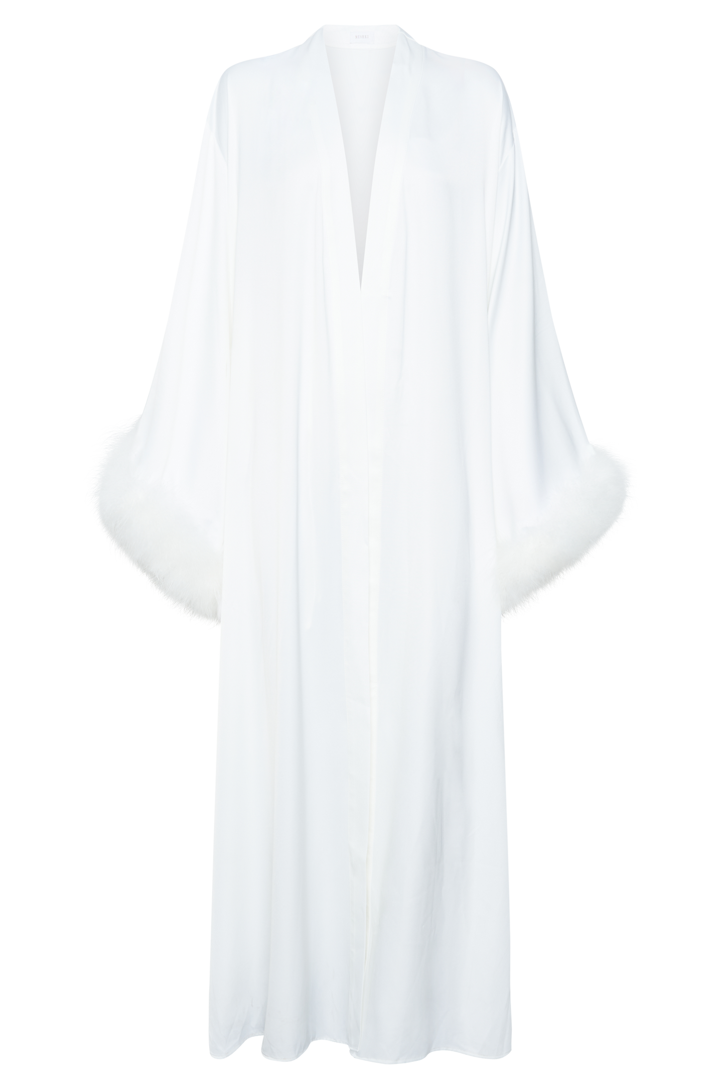 Amalia Satin Feather Trim Robe - White