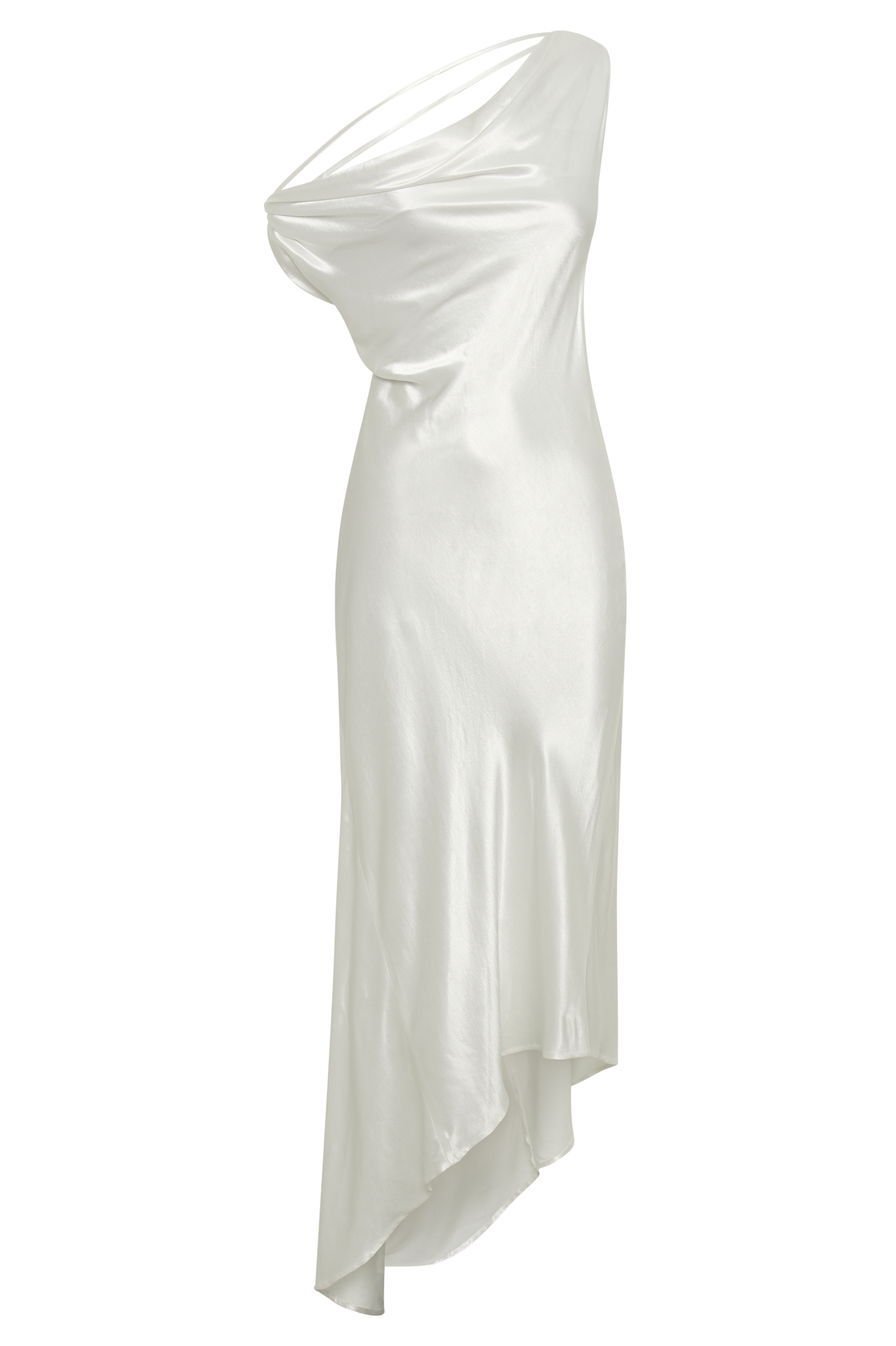 Yvette Slip Maxi Dress With Asymmetrical Hem - White