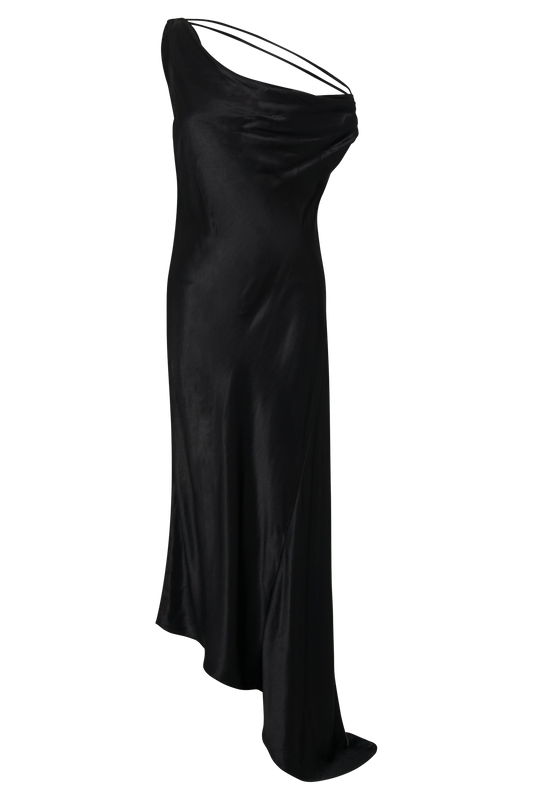 Yvette Slip Maxi Dress With Asymmetrical Hem - Black