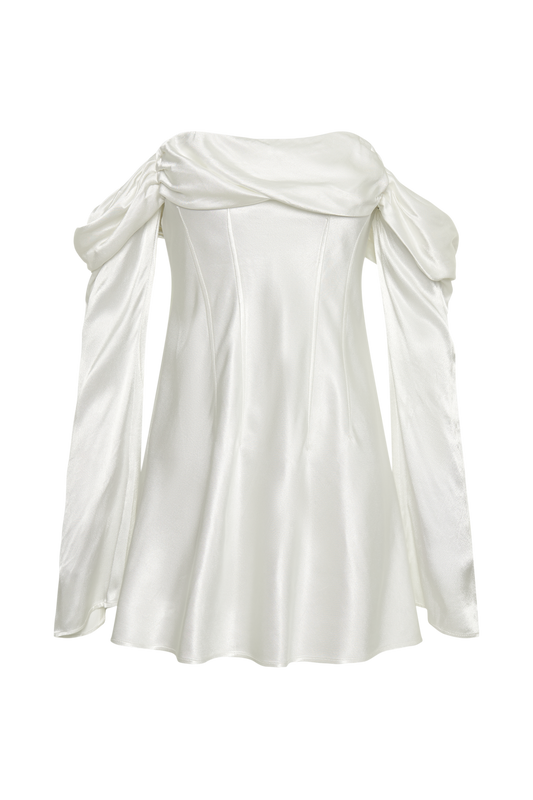 Giselle Off Shoulder Satin Mini Dress - White